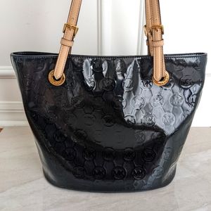 Michael Kors Large Black Leather Logo Shoulder Bag Purse